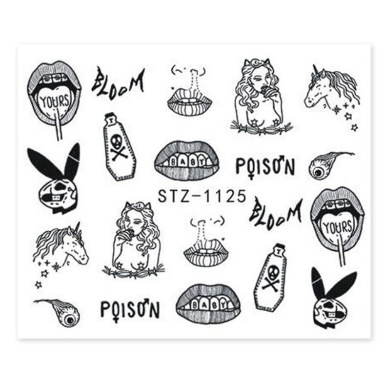 Nail Art Water Decals Transfers Dragon Mona Goth Gothic Zodiac Snakes Rose NS41