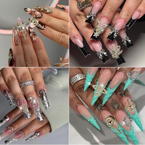 60PCS Gold Nail Charms Cross Star Charms for Nails 3D Saturn Planet Nail gold
