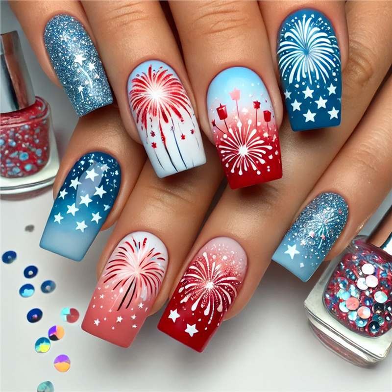 Cute Cartoon Starry Sky Square Press On Nails Removable Wholesale