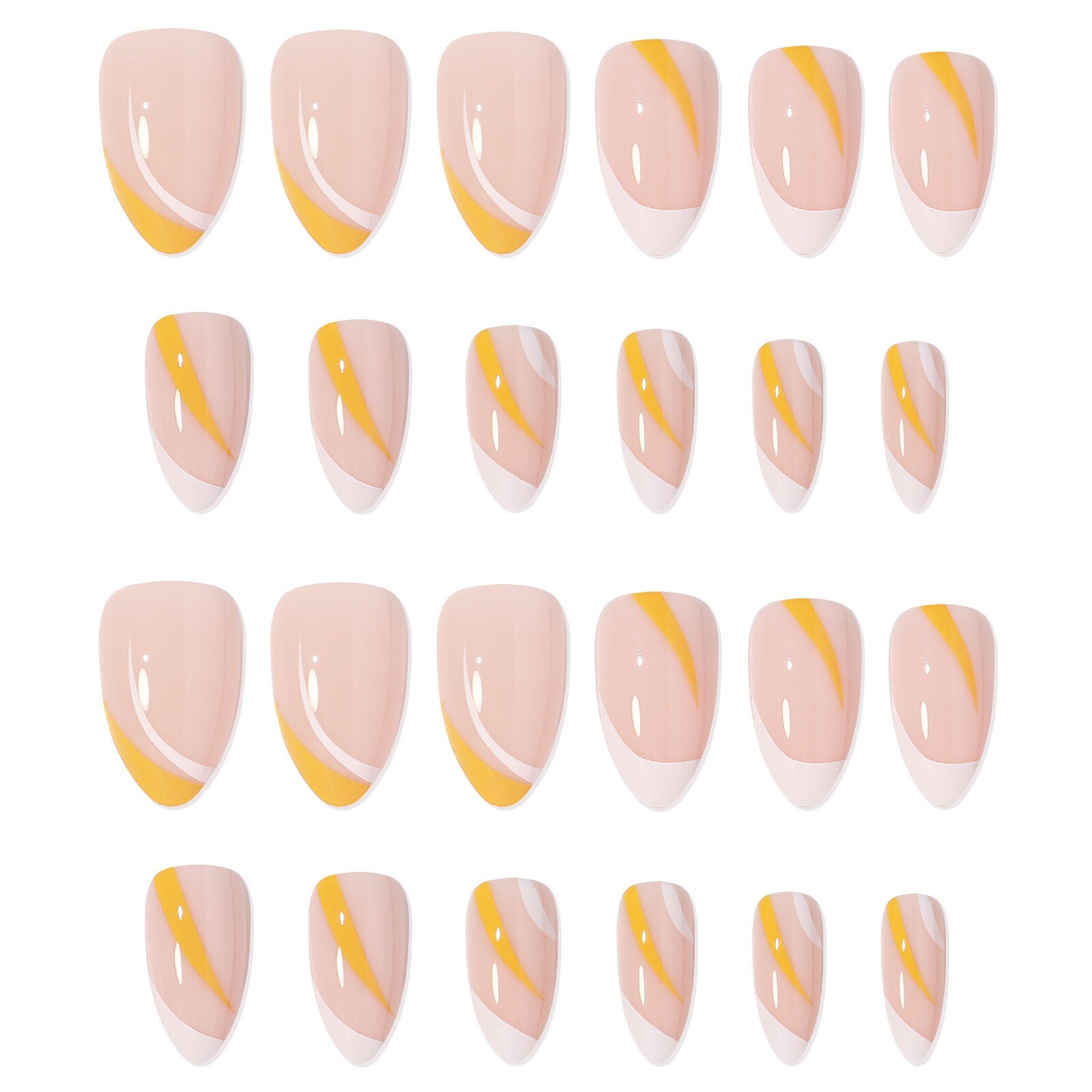 24Pcs Press on Nails ~ Mixed Color Almond False Nail Tips French Detachable