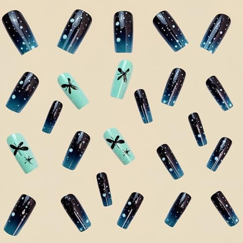24 Pcs Ombre Dark Green Press on Nails Medium Square – Fake Nails Design V5