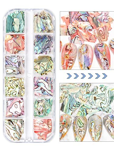24 Grids Seashell Nail Art Nail Flakes, Irregular Abalone Seashell colorfulA