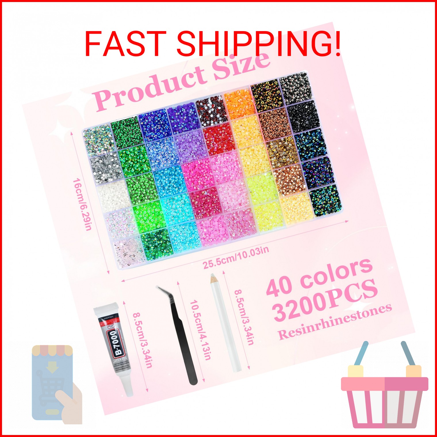 40 Colors Resin Jelly Rhinestones for Bedazzling,3mm 32000 Pcs Bedazzler Kit wit