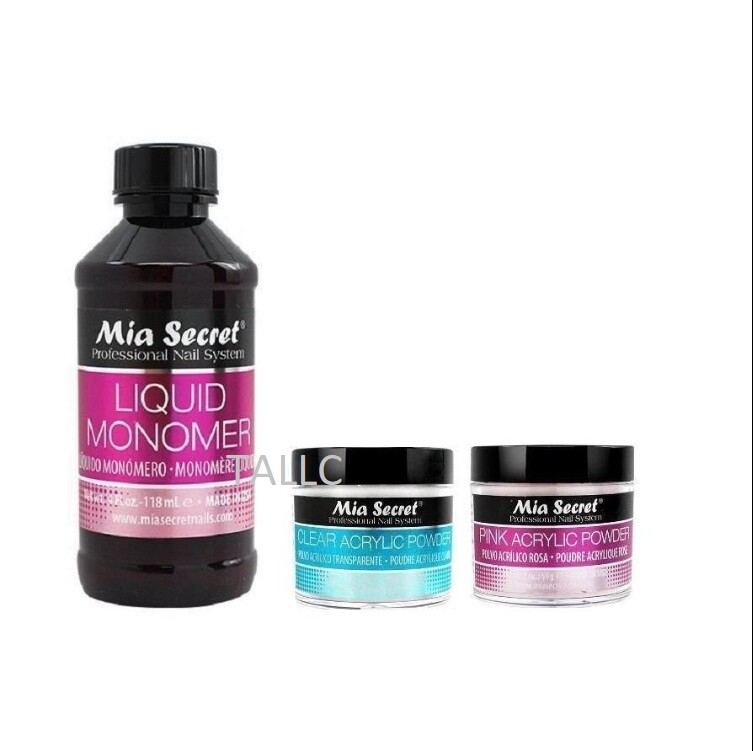 MIA SECRET LIQUID MONOMER 4 OZ+2oz Pink+2oz Clear Acrylic Set – Made in USA