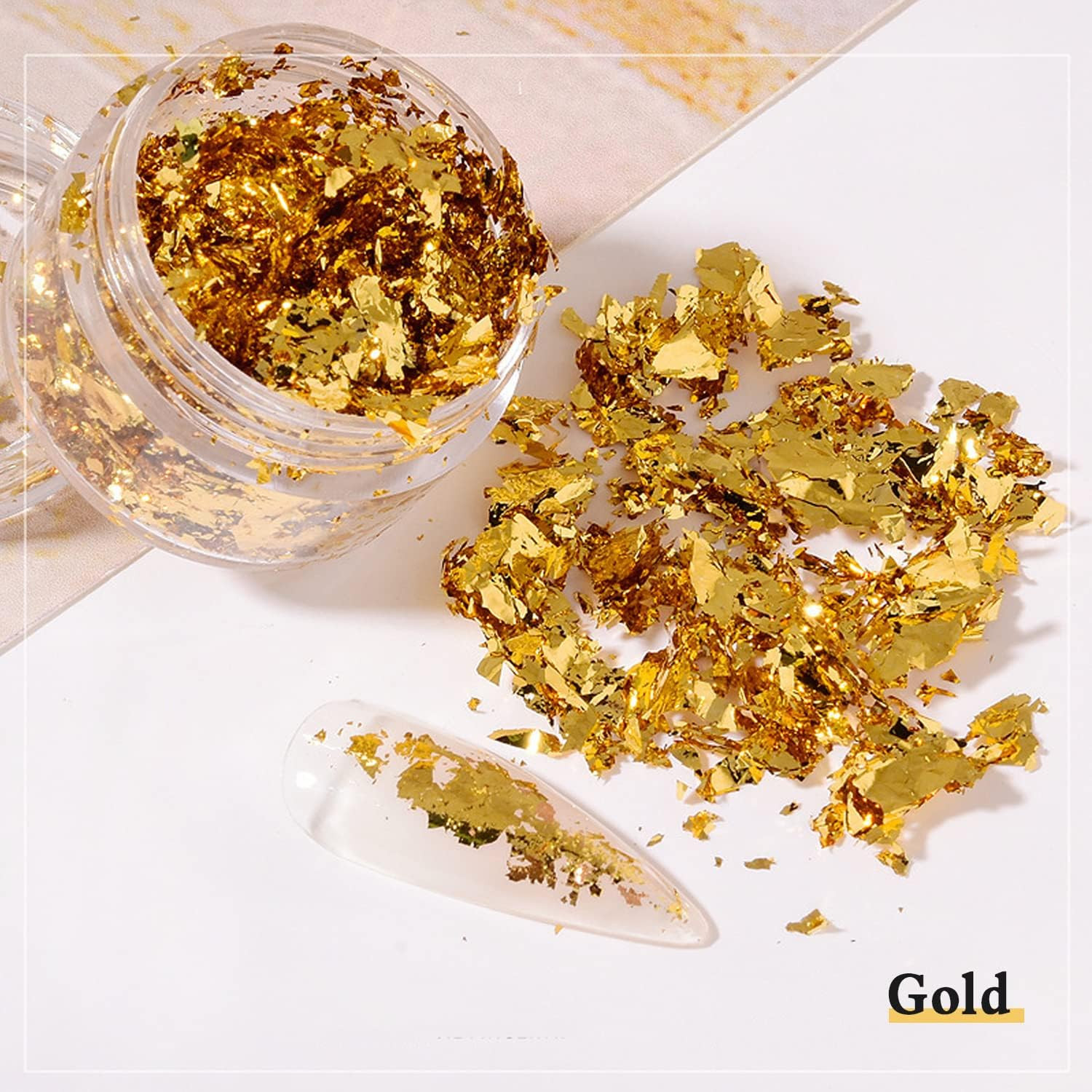Nail Foil Flakes 4 Bottles Gold Foil Flakes Metallic Gold Foil Set for Nails, Re