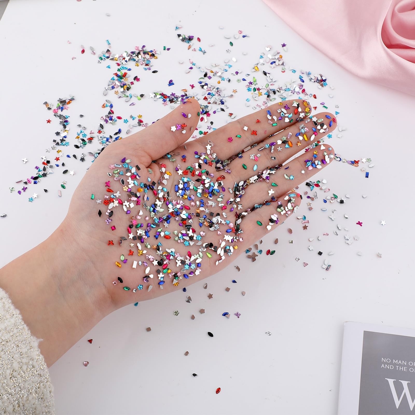 2000Pcs Mini Colorful Rhinestones Nail Art Charm, Multi Shape Flat Back Nail Gem
