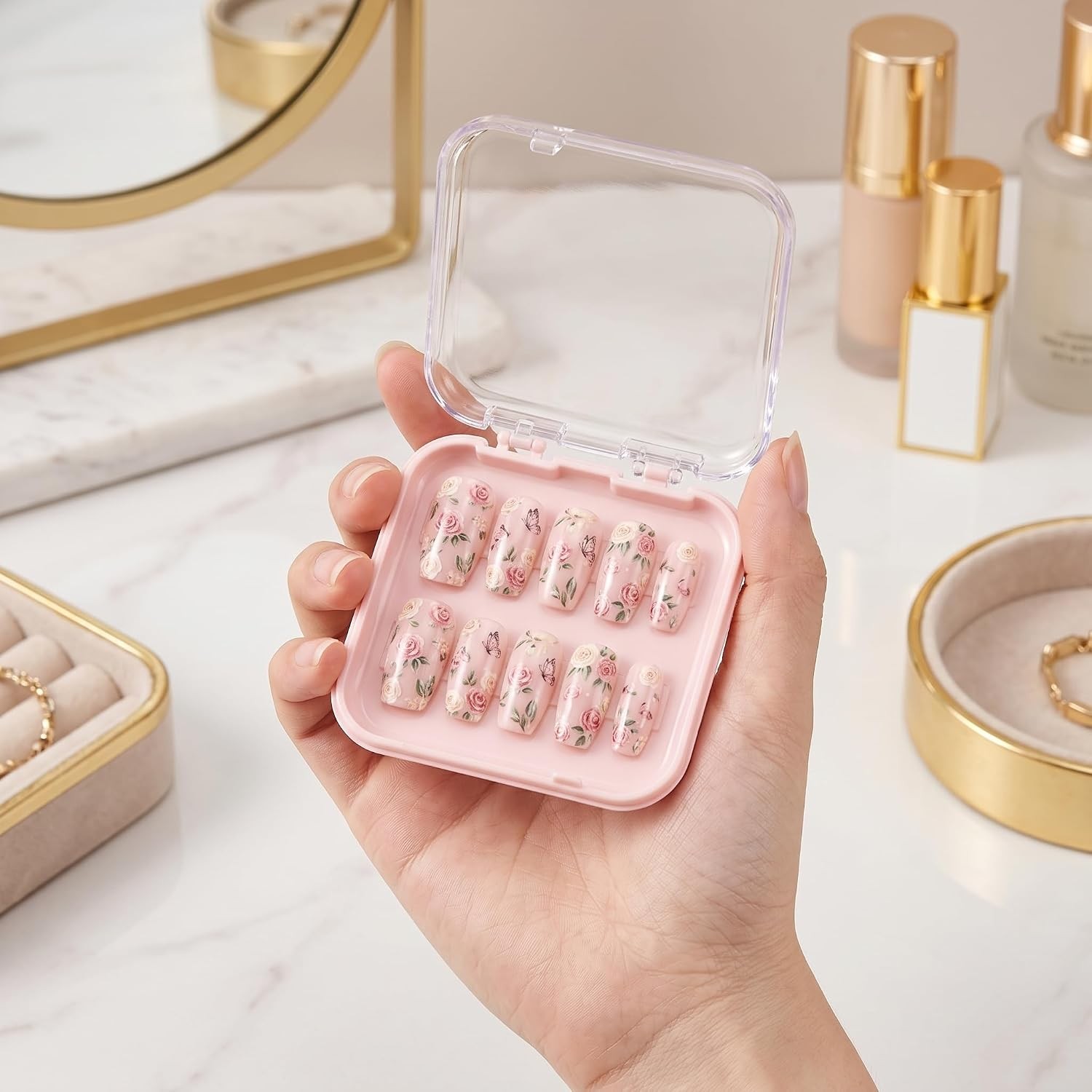 Acrylic Press On Nail Storage Display Cases With Adhesive Nail Tapes