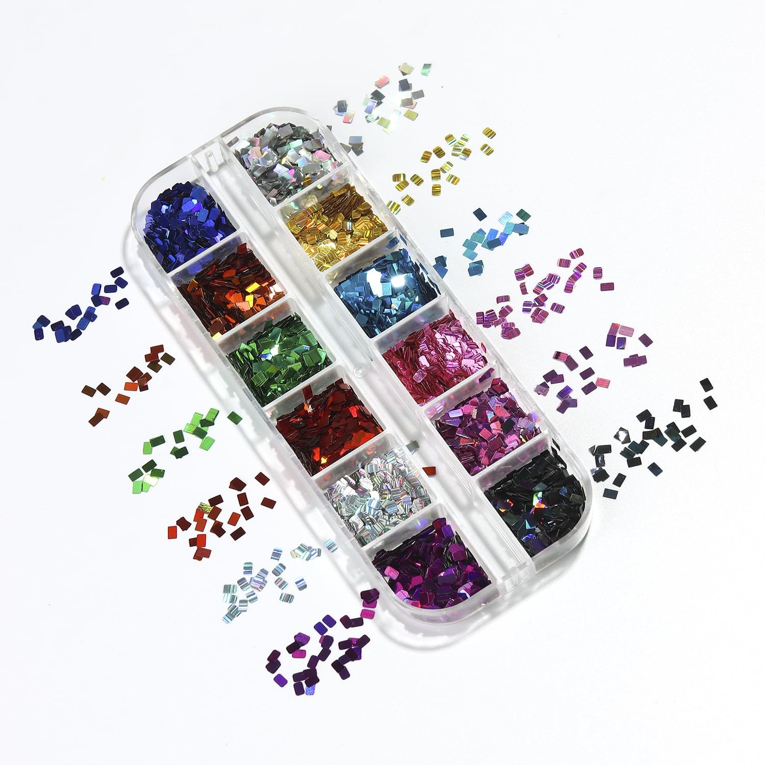 Laser Square Glitter Nail Art Sequins, 12 Colors Rectangle Shape Holographic …