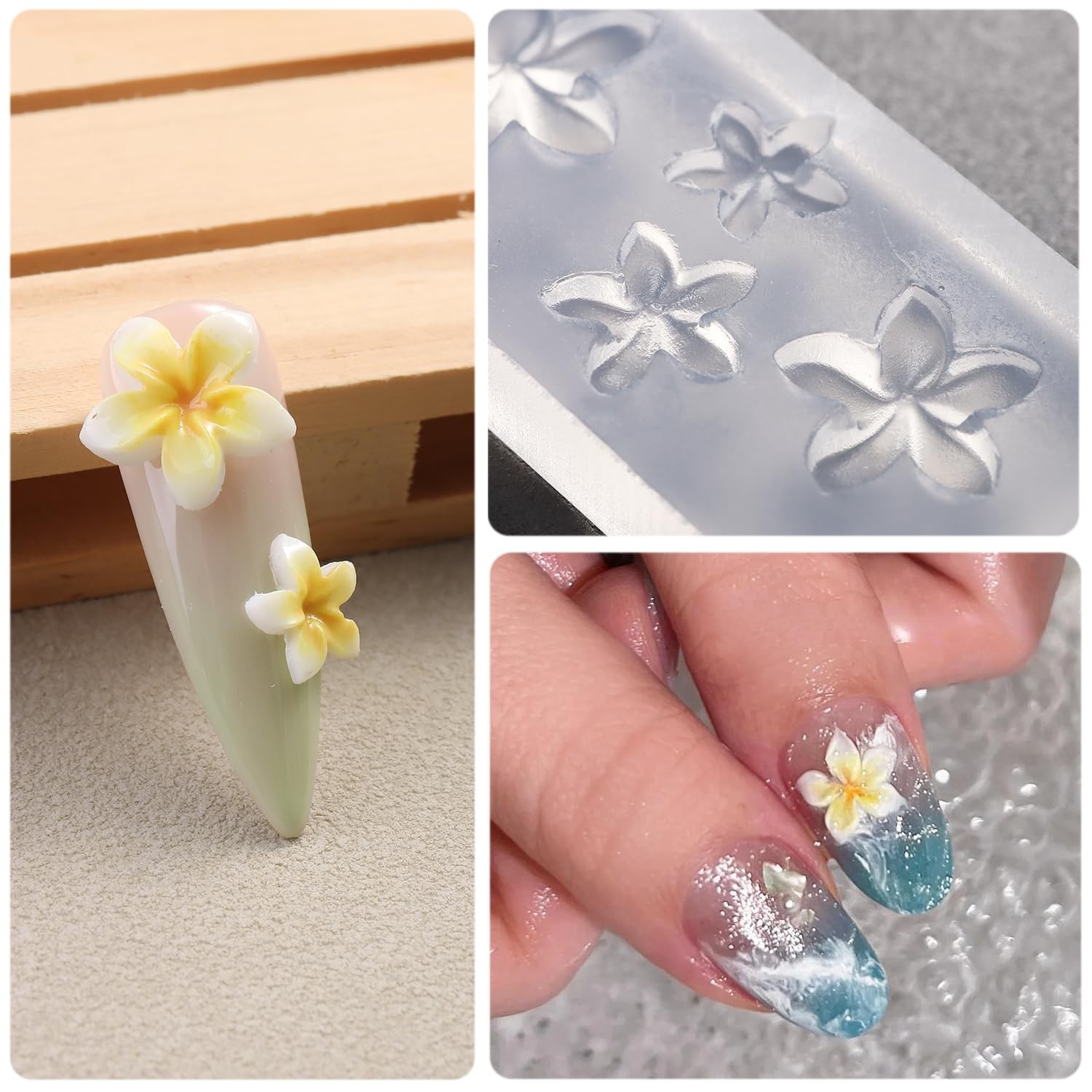 Silicone Nail Molds, 2PCS Reusable Clear 3D Flowers Nail Art Molds with Carving