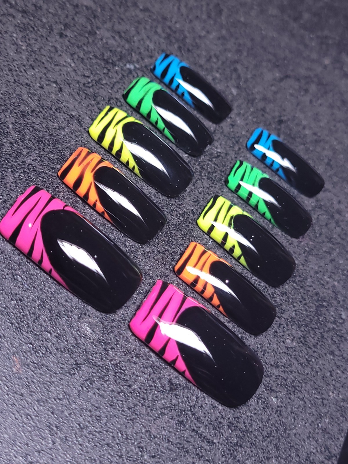 Custom Gel Press on Nails fake nails Handmade 10 pc set SMALL Neon Rainbow Strip