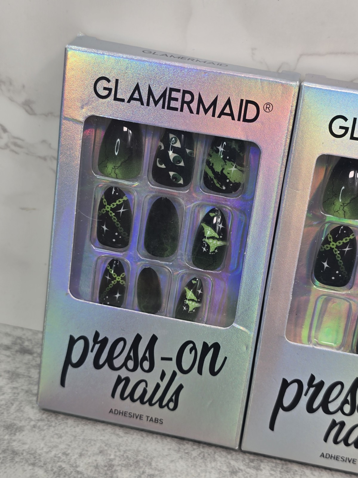 3 Pack Lot Glamermaid Press On Nails Adhesive Tabs Green Black Witch Grunge Eye