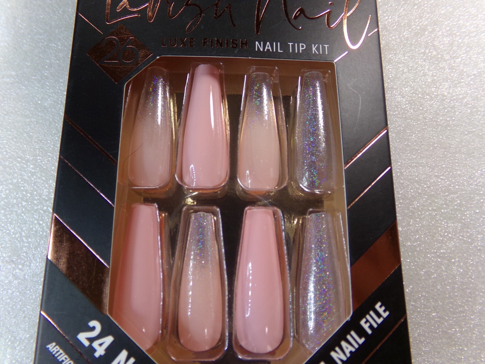 L.A. Colors NAILS GLUE ON Lavish Shiny Pink Pinky Promise LONG LENGTH