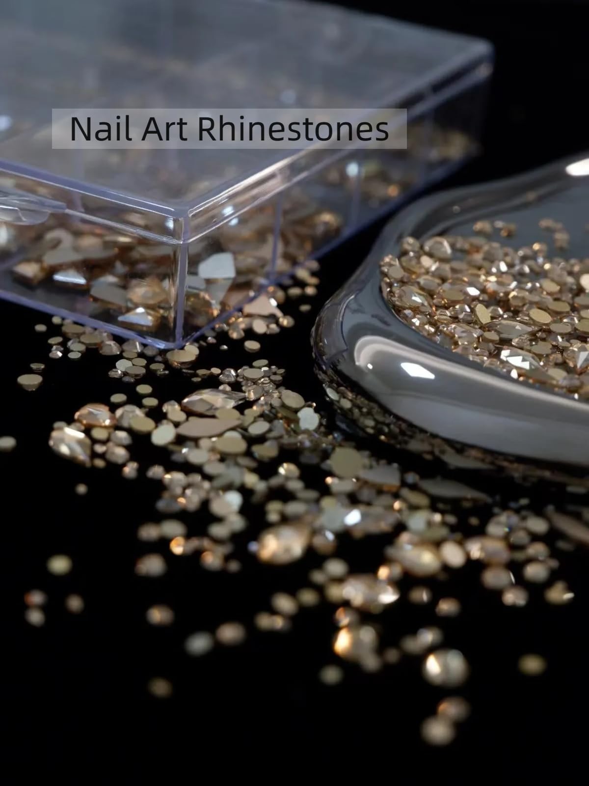 Gold Nail Art Rhinestones Kit – 6080 Pcs 3D Flatback Crystals & Gems, Mixed Size