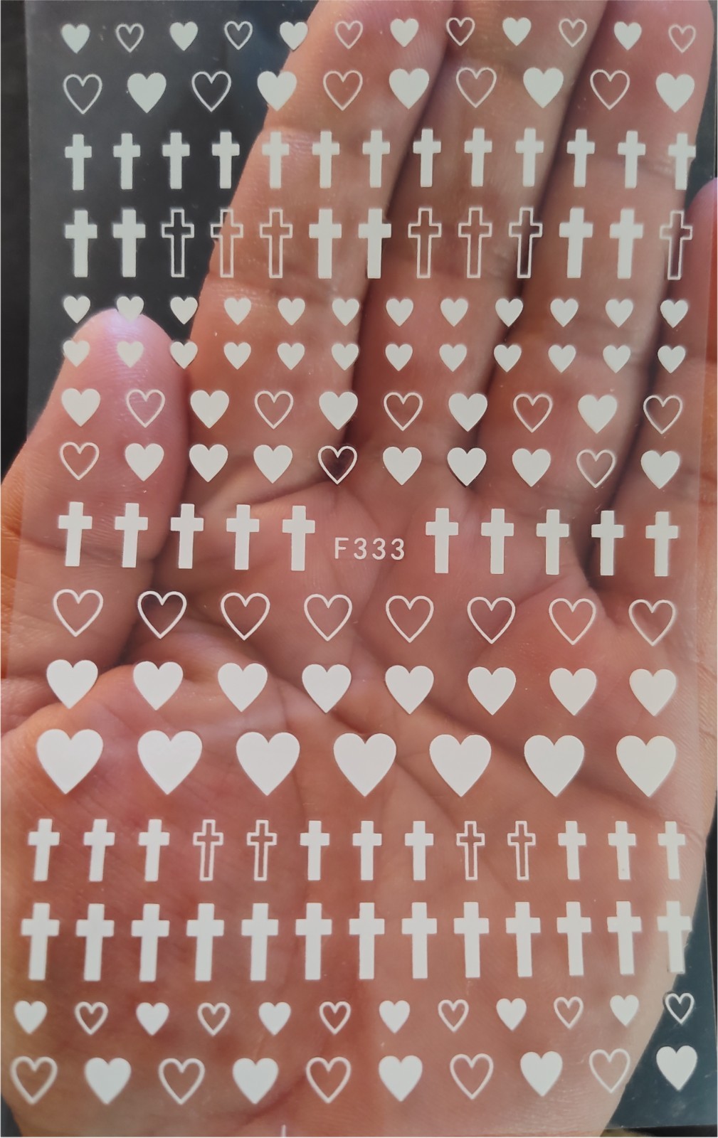 Nail Art 3D Decal Stickers beautiful white cross heart F333
