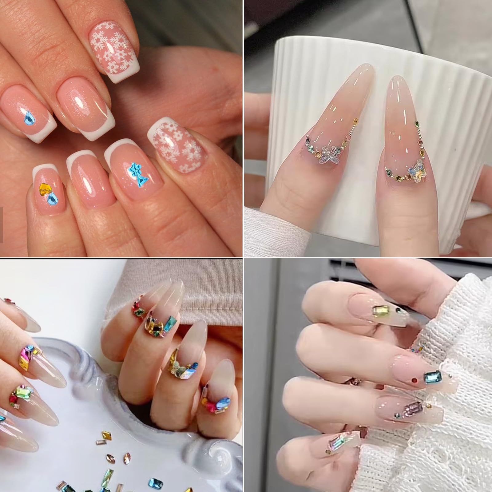 2000Pcs Mini Colorful Rhinestones Nail Art Charm, Multi Shape Flat Back Nail Gem