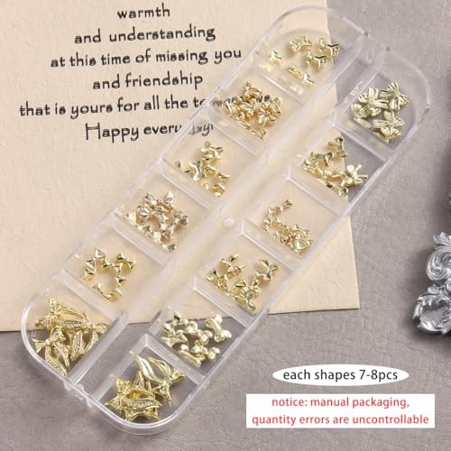 90PCS Gold Bow Nail Charms, Small Bowties for Nail Art Mix Size 3D Alloy Metal