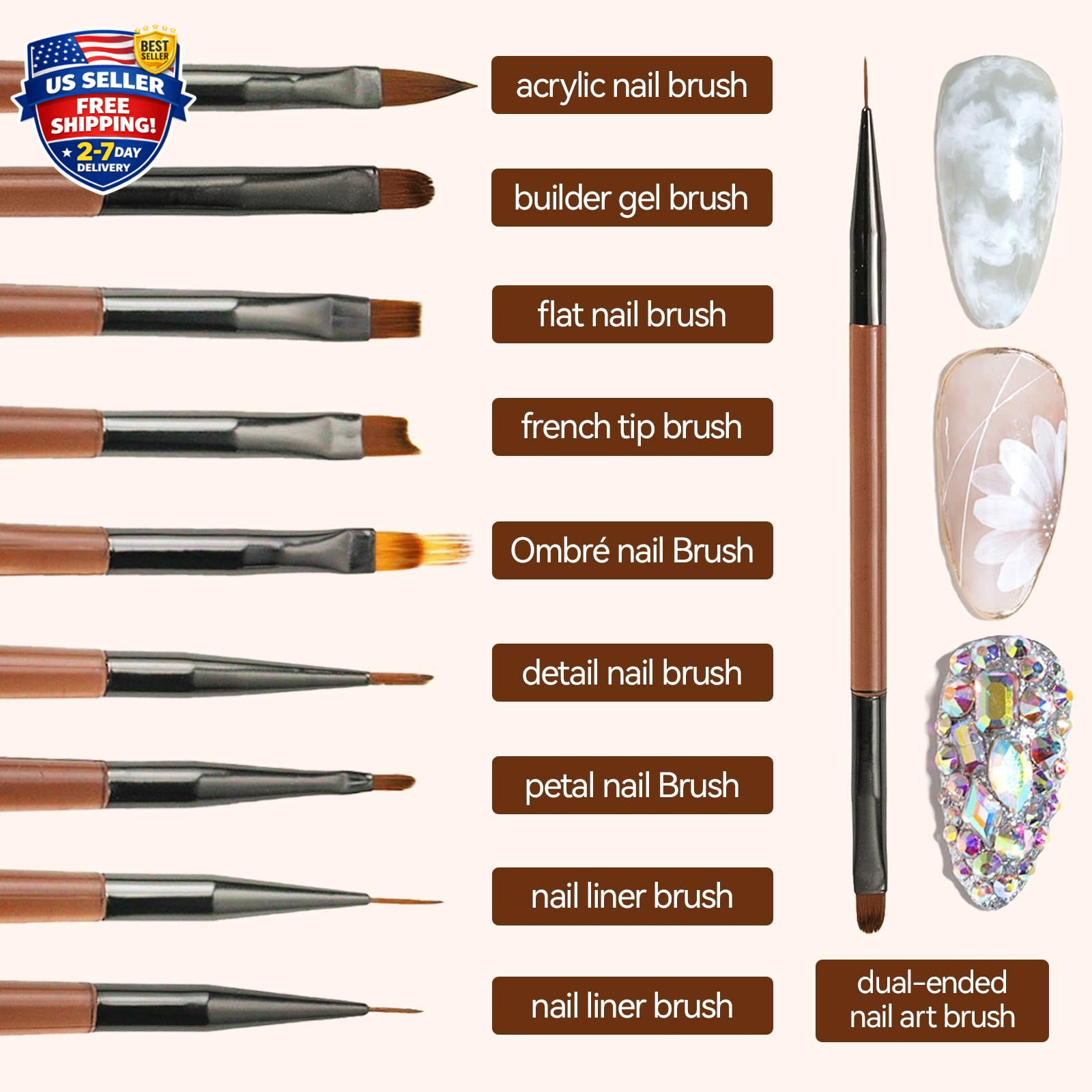 18 PCS Nail Art Brushes Set for Painting Practice Design Medium Amber Colors