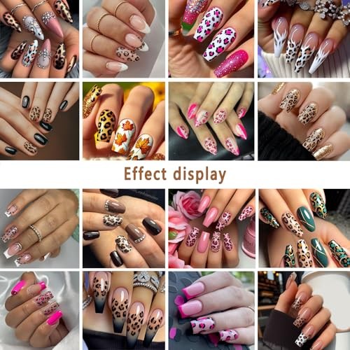 8 Nail Stickers 3D self-Adhesive French Nail Stickers Hibiscus Leopard Print