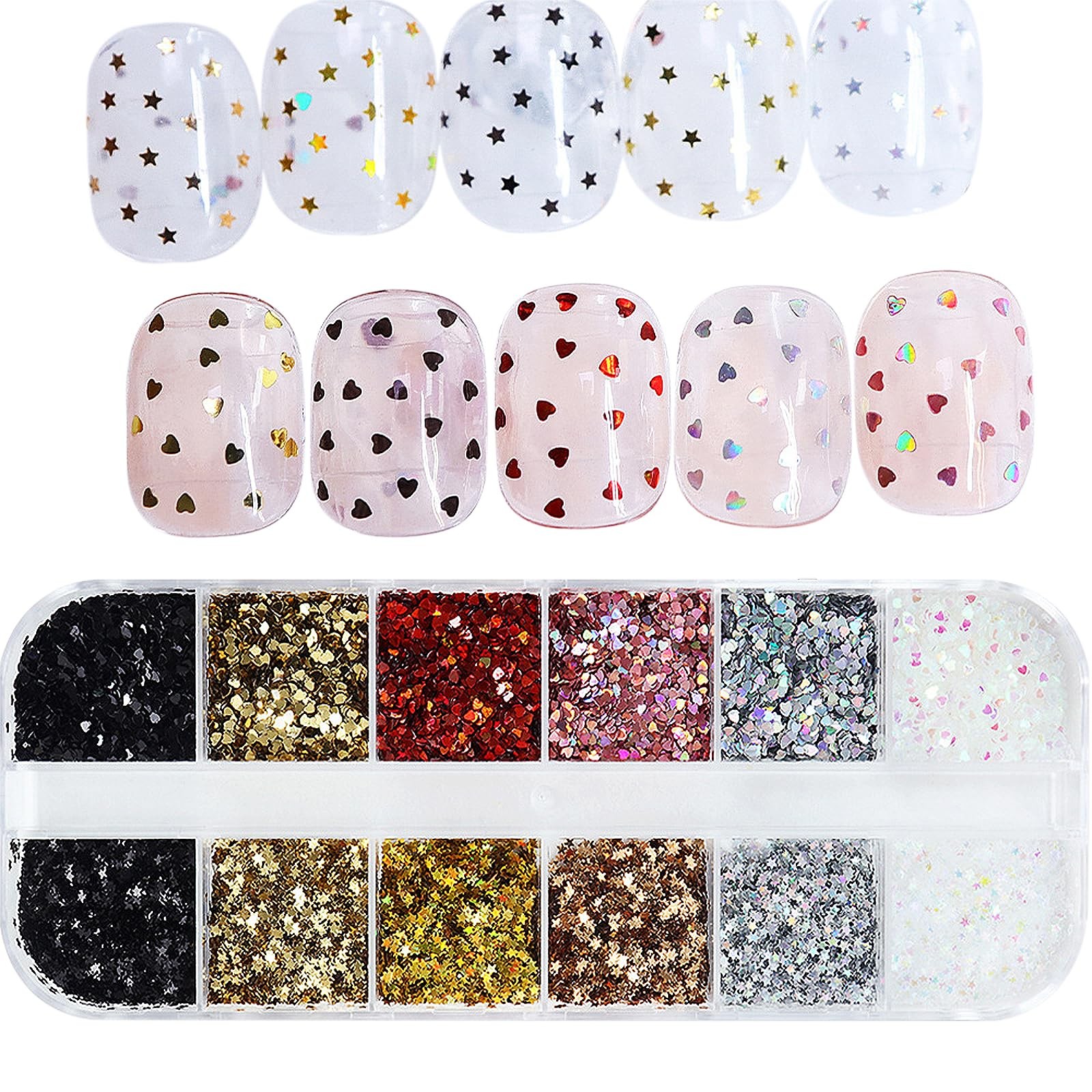 Heart Nail Art Glitter,Holographic Mini Love Heart Star Nail Art Flakes Multi…