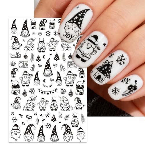 Christmas Nail Stickers, Black Santa Snowflake Self Christmas Black Design