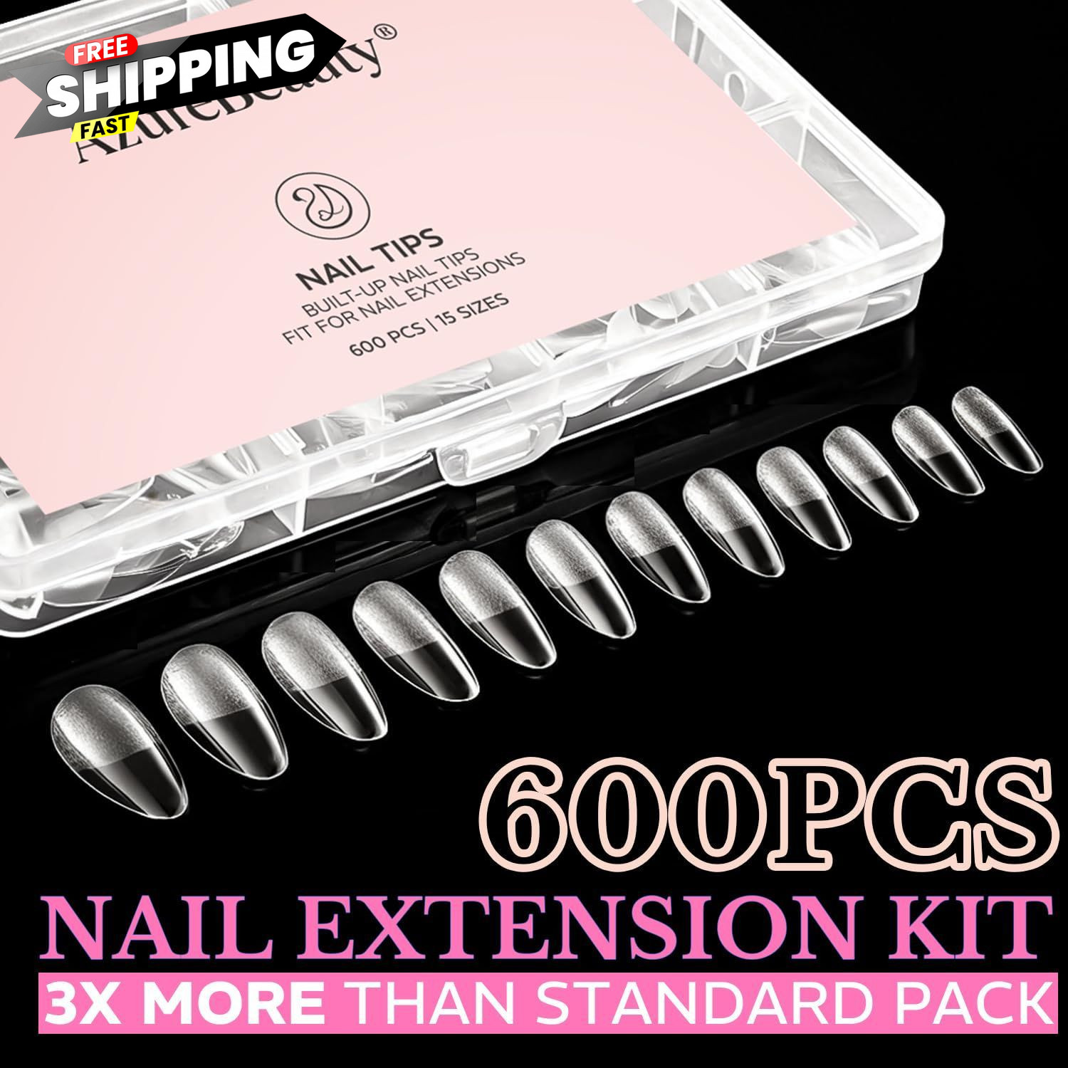 Medium Almond Nail Tips 600pcs 15 Size, 600 Piece Assortment,