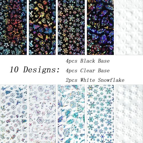 10 Sheets Aurora Nail Foil Transfer Stickers for Christmas Winter, Style 1