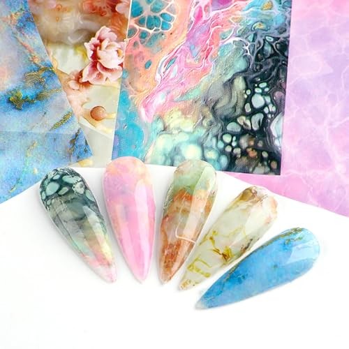 10 Sheets Marble Nail Foil Transfer Sheets, Colorful Nail Art Stickers Style 1