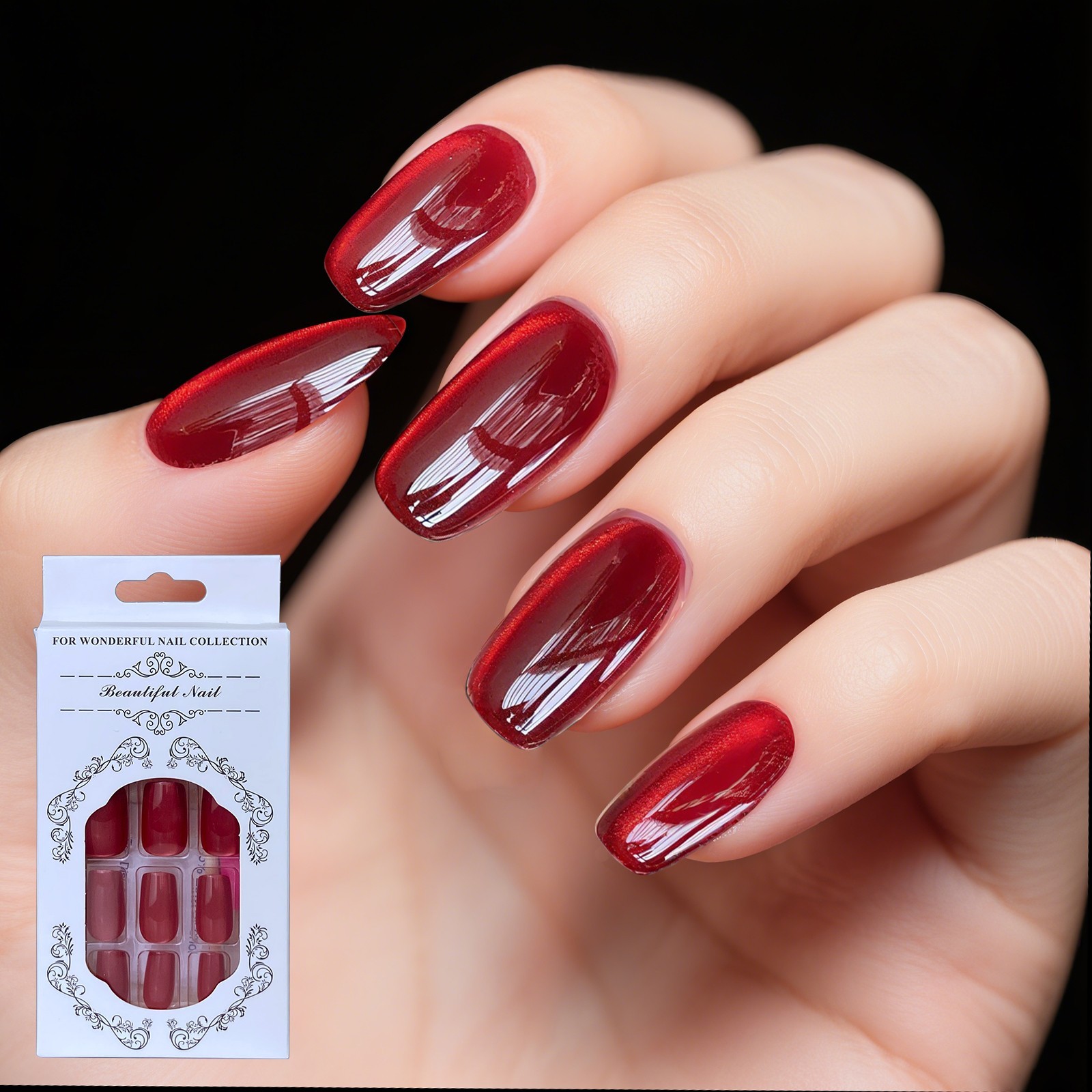 Red Cat Eye Press On Nails,Cat Eye Press on Nails – Instant Glamour, Effortless！