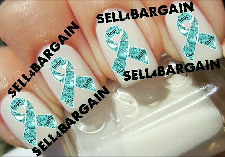 Faith Love Hope Teal Ribbon Ovarian Cancer Awareness》Nail Art Decals