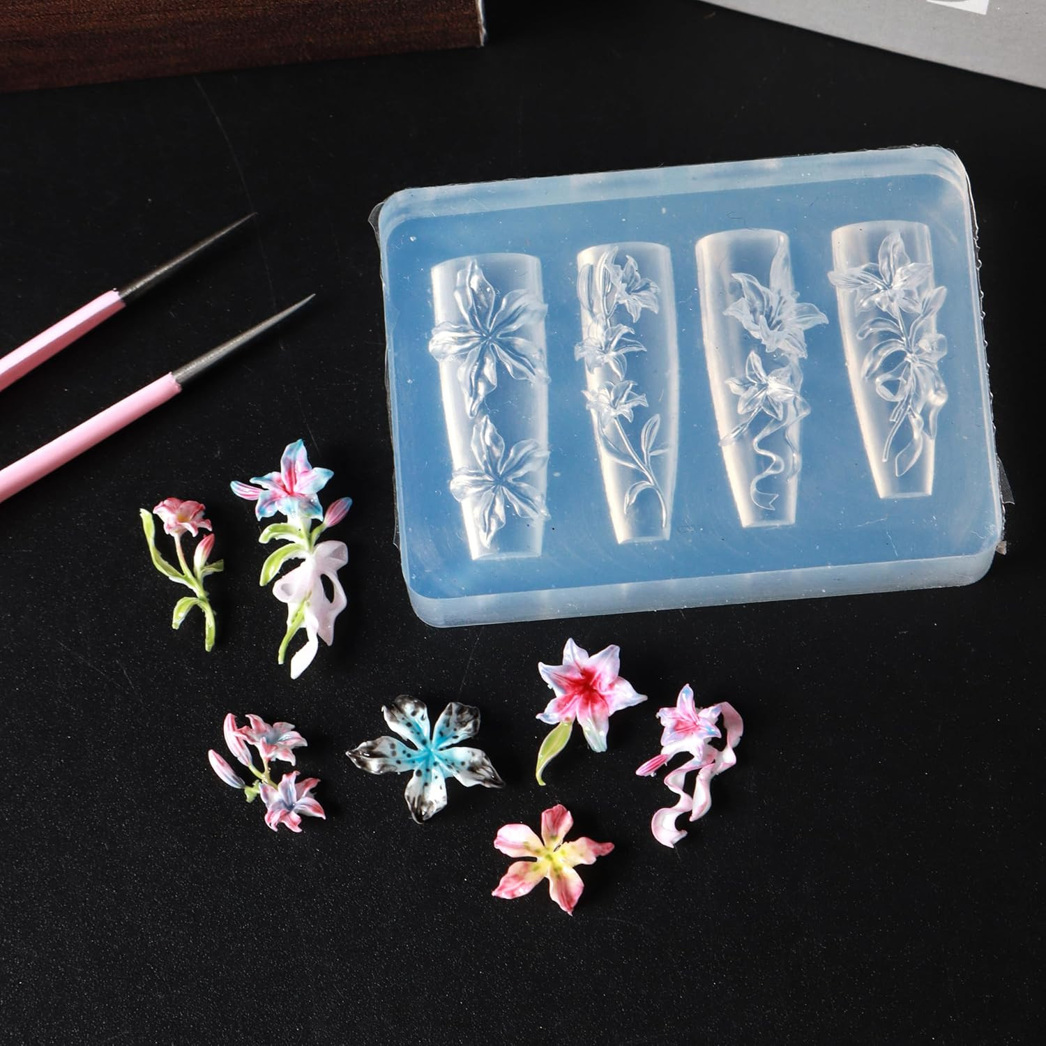 Silicone 3D Lily Flower Nail Mold for Art and Manicure Design