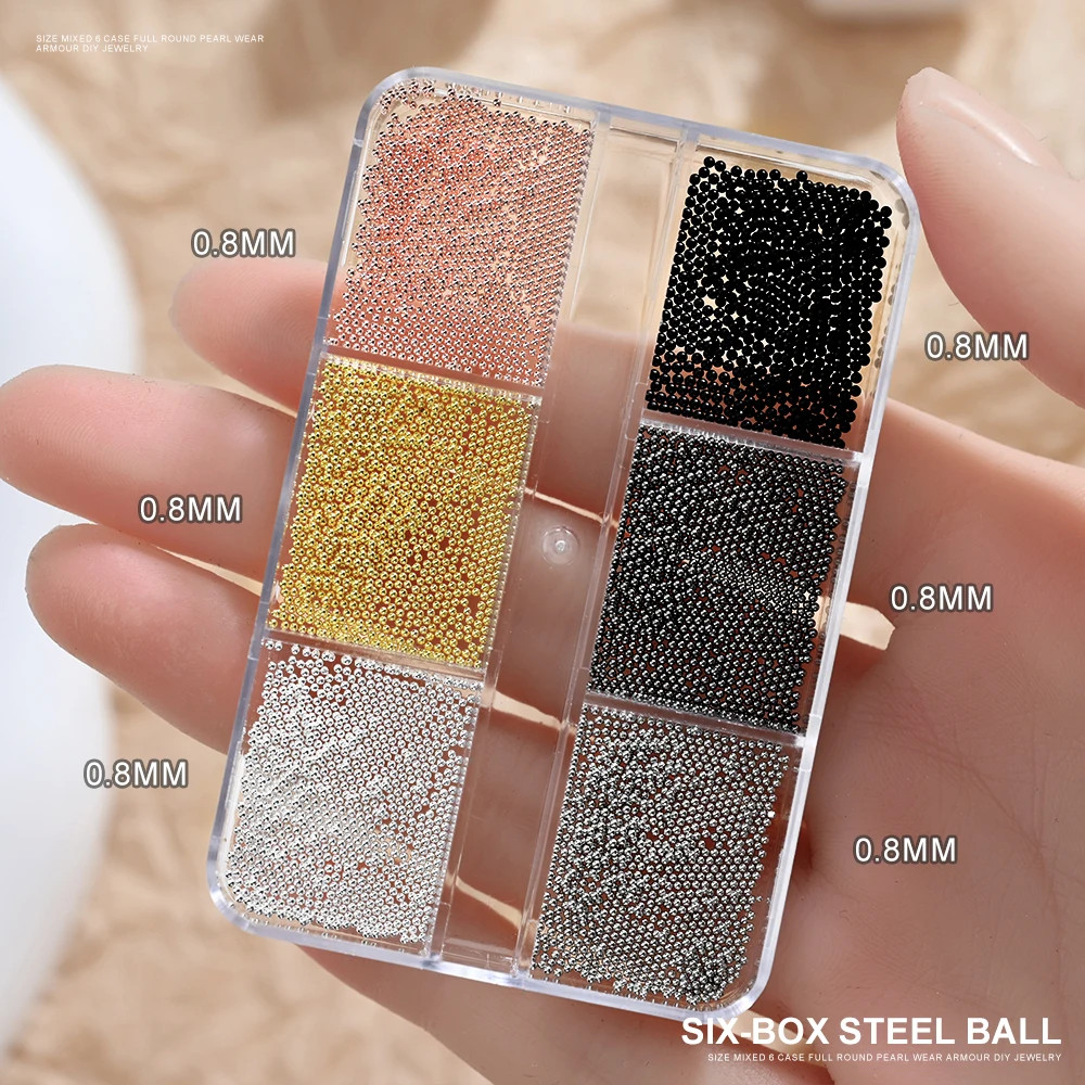 12Grids Mini Caviar Beads Nail Art Decorations Metal Gold/Silver Micro Ball Nail