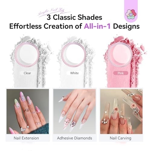 Acrylic Nail Kit All-in-One Set with 88W Nail Lamp, Monomer, Gel Polish & Drill
