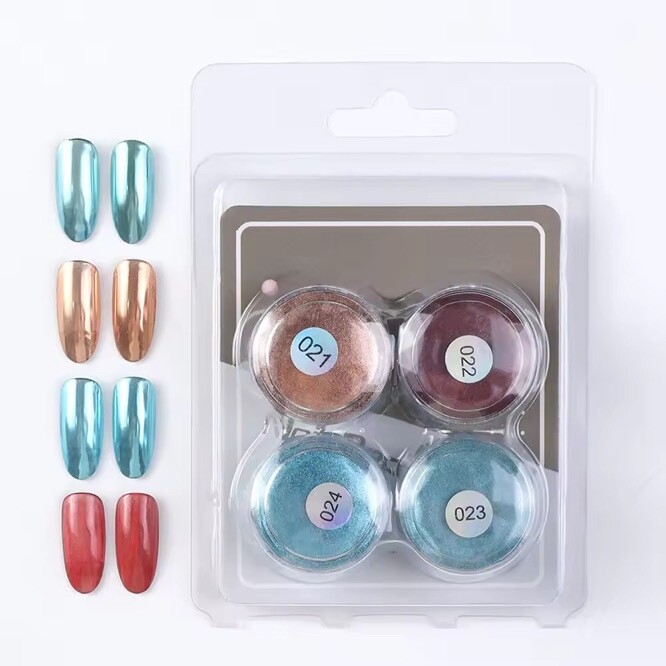 4pcs/Set Metallic Nail Mirror Nail Chrome Powder Set Solid Rubbing Chrome Dust.