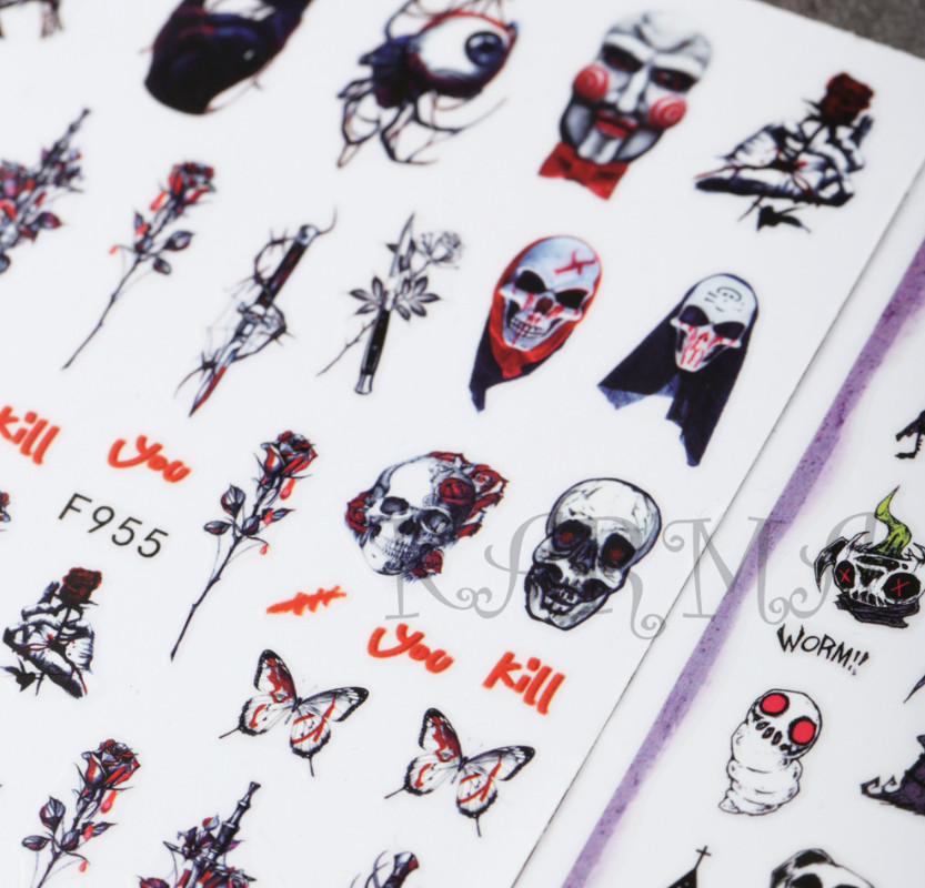 Halloween Nail Art Skull Pumpkin Ghost Witch Stickers Decals Self-Adhesive NH22