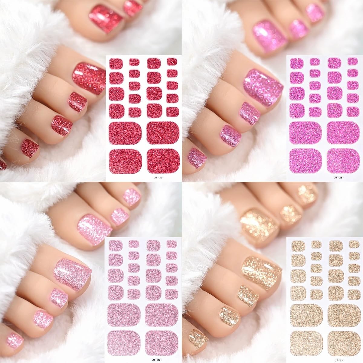 Pegatinas de uñas de gel para uñas completas, color plata, oro, rojo y rosa.