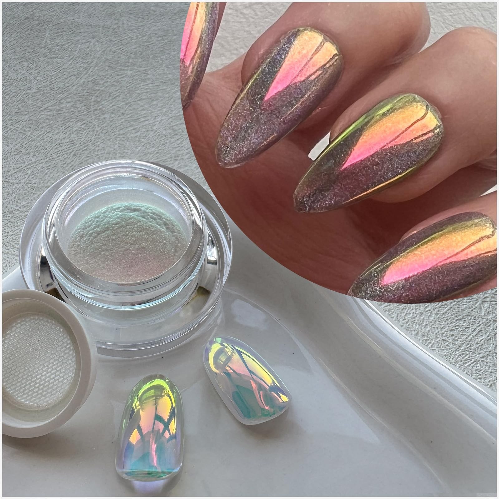 EARLMONI Unicorn Chrome Nail Powder, Aurora Mermaid Color-Shifting Pigment, H…
