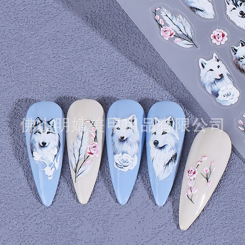 5D Nail Art Wolf Flower Christmas Stickers Self Adhesive DIY SWO137 NH30