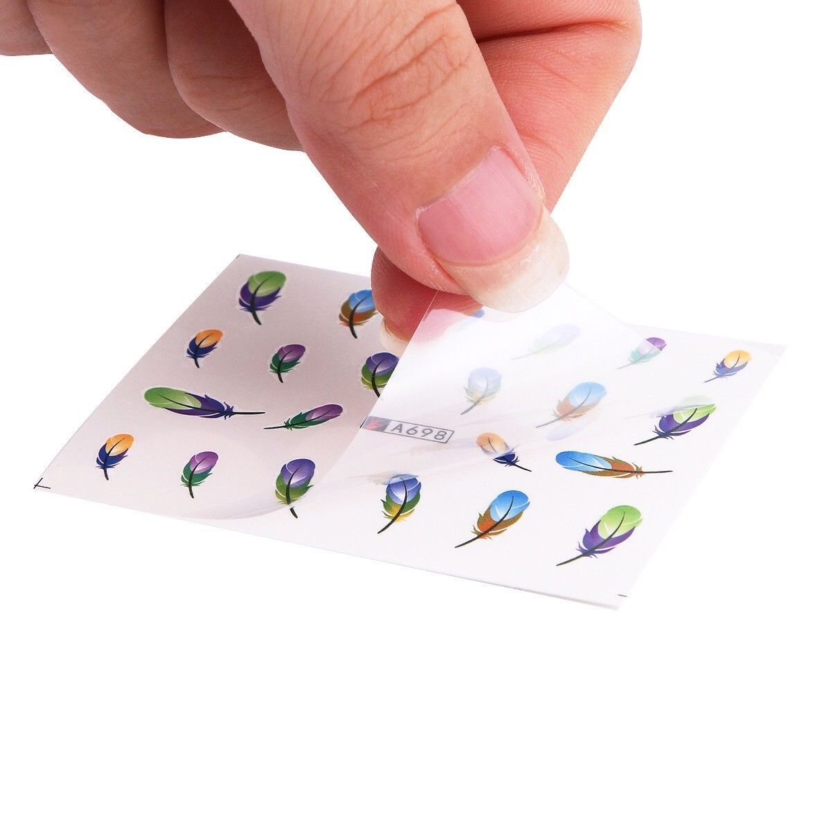 Nail Art Water Transfer Sticker Colorful Feather Decal Manicure