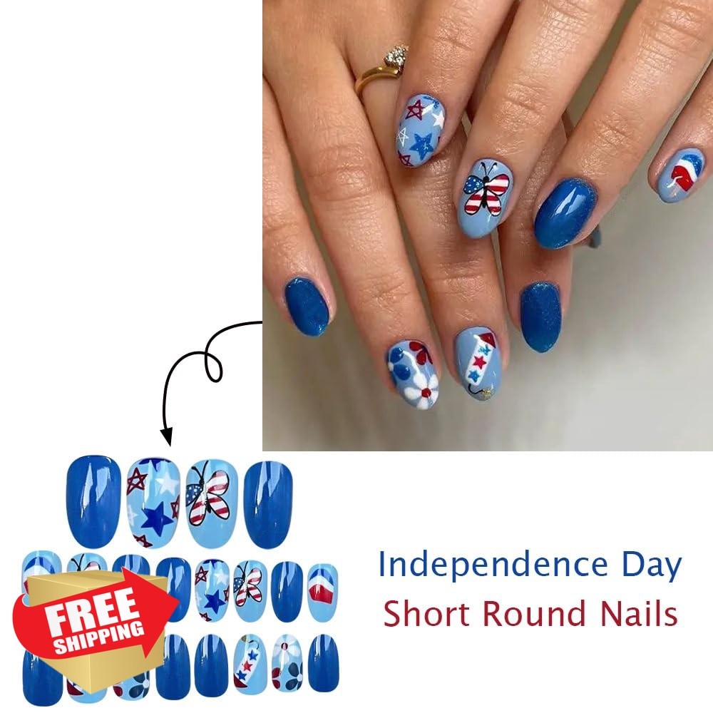 Maigitur Press on Nails Medium Oval N25 Star Flower Butterfly