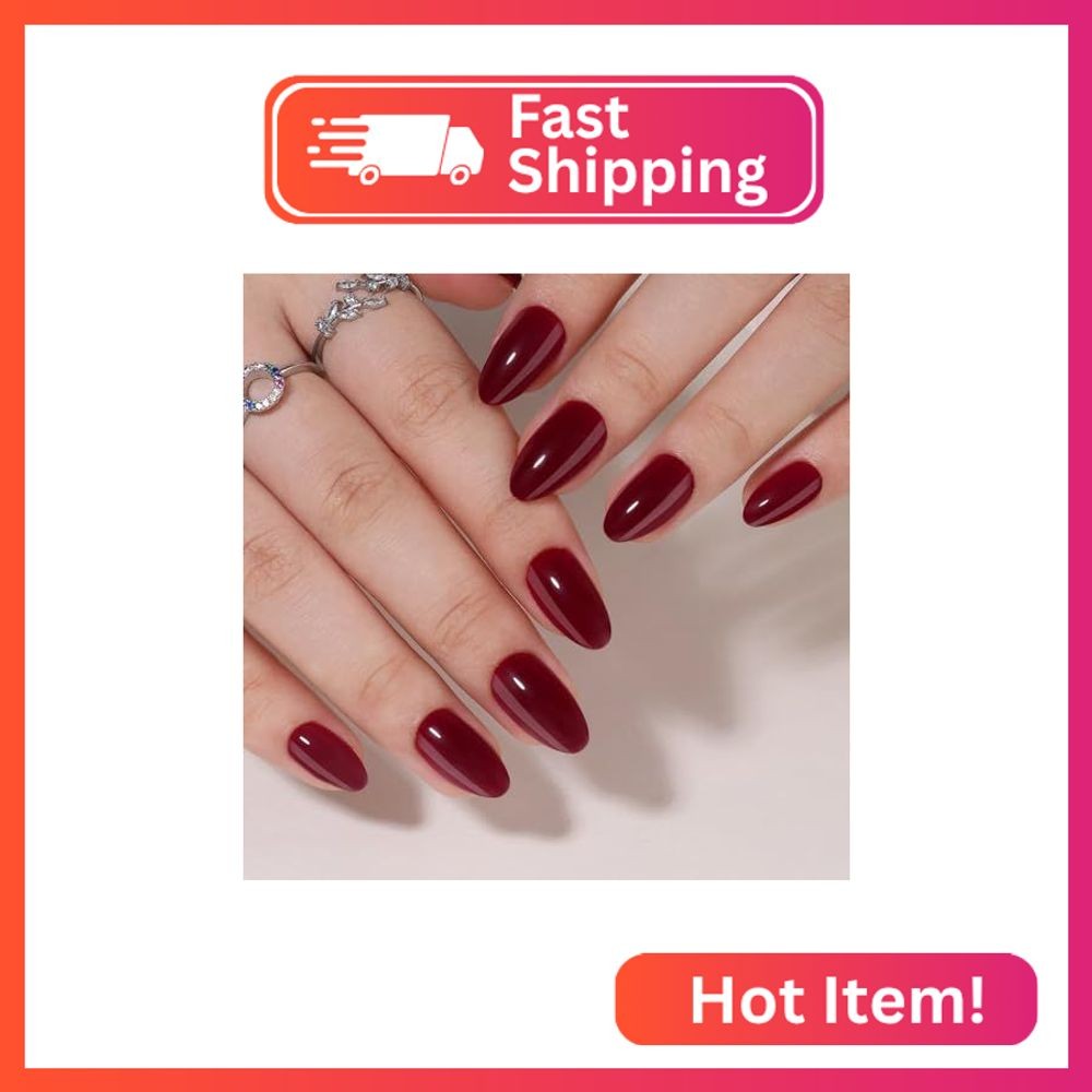 Wine Red Soft Gel Press on Nails Short Fake Nails Almond Shaped Thickened Stick