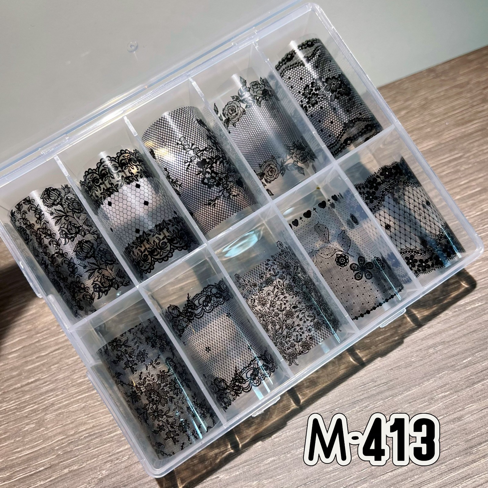 Black White Flower Lace Starry Transfer Film Wraps Nail Art Manicure Decals