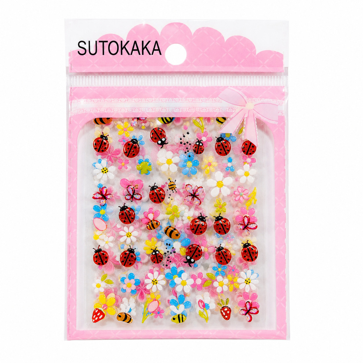 SUTOKAKA 5 Sheets 3D Raised Nail Art Stickers Spring Summer Flowers Ladybugs