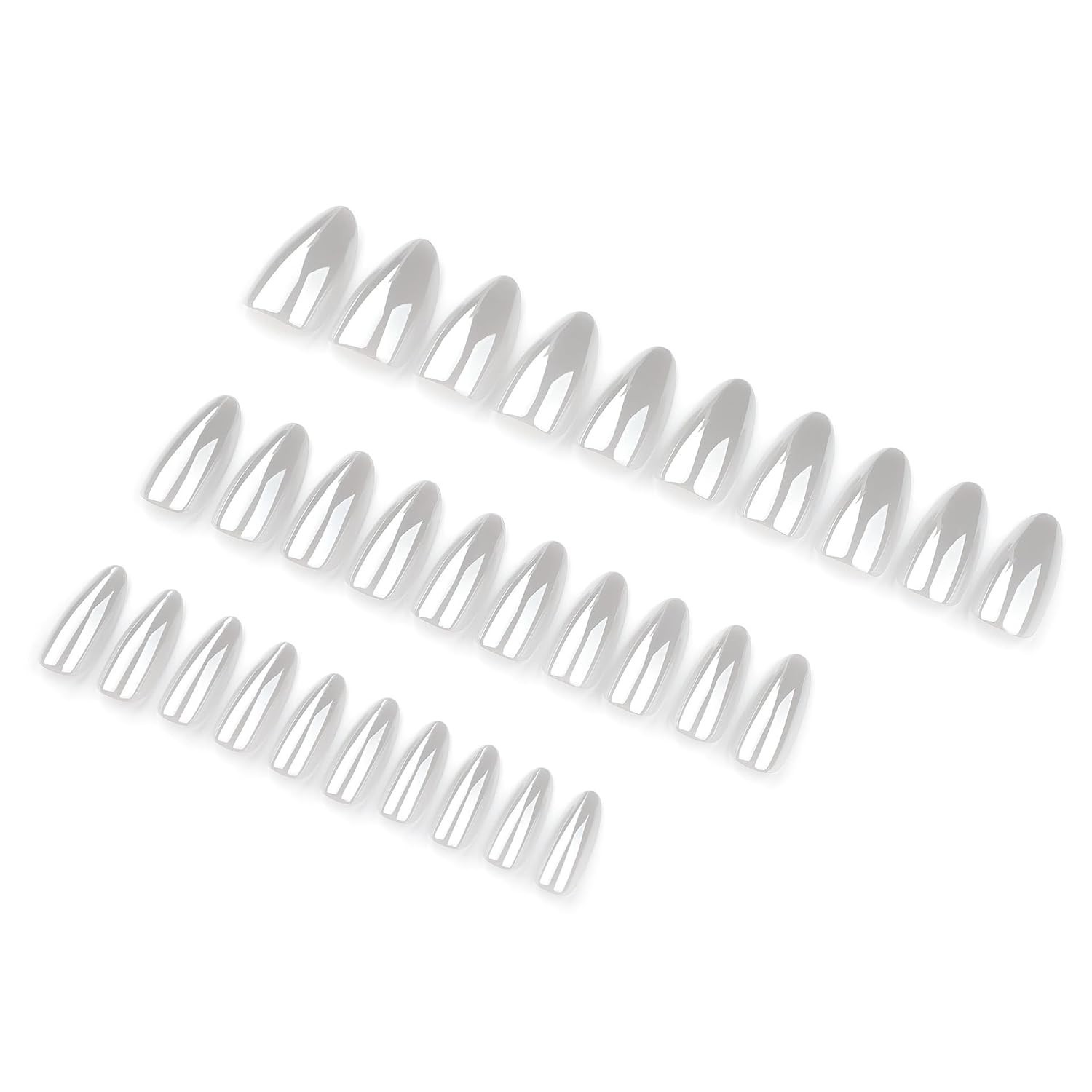 Glamorous 24 Pcs Chrome White Almond Nails – Safe Acrylic Full Cover Design