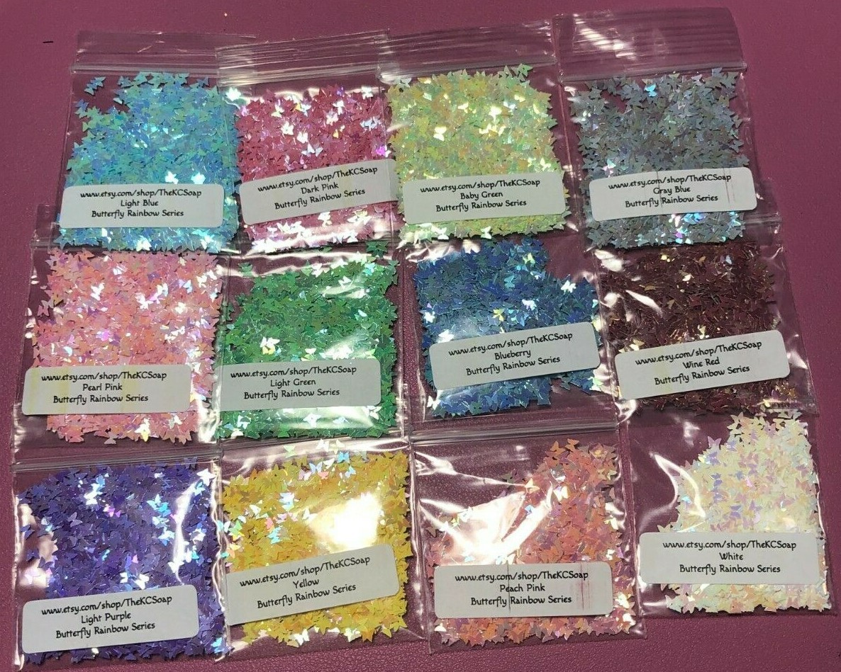 Solvent Resistant BUTTERFLY Shape Glitter Rainbow Series Nail Art Face Body USA