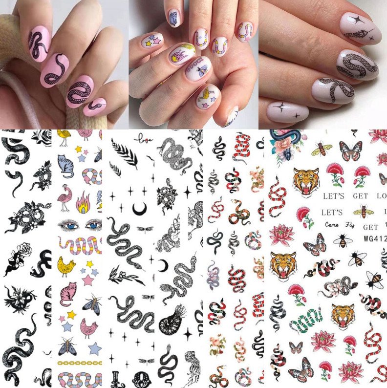 Skull Snake Cross Dragons Tiger Evil Design Nail Art Stickers Slide Decals NH11