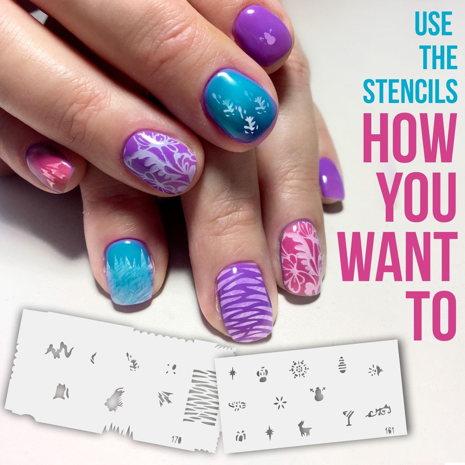 300 Airbrush Nail Art STENCIL DESIGNS Set 9 – 20 Template Sheets Kit Brush Paint