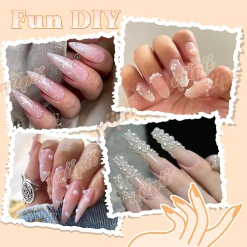 qiipii 2mm-8mm ﻿Gold Flatback Pearls Nail Charms and Gems Half Pearls Golden