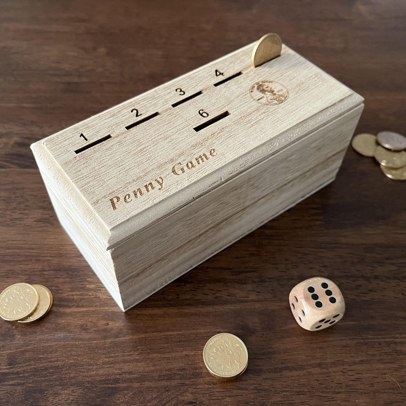 Penny Game – Fun 6 inches x 2.49 x 2.5 inches, Natural Wood Color