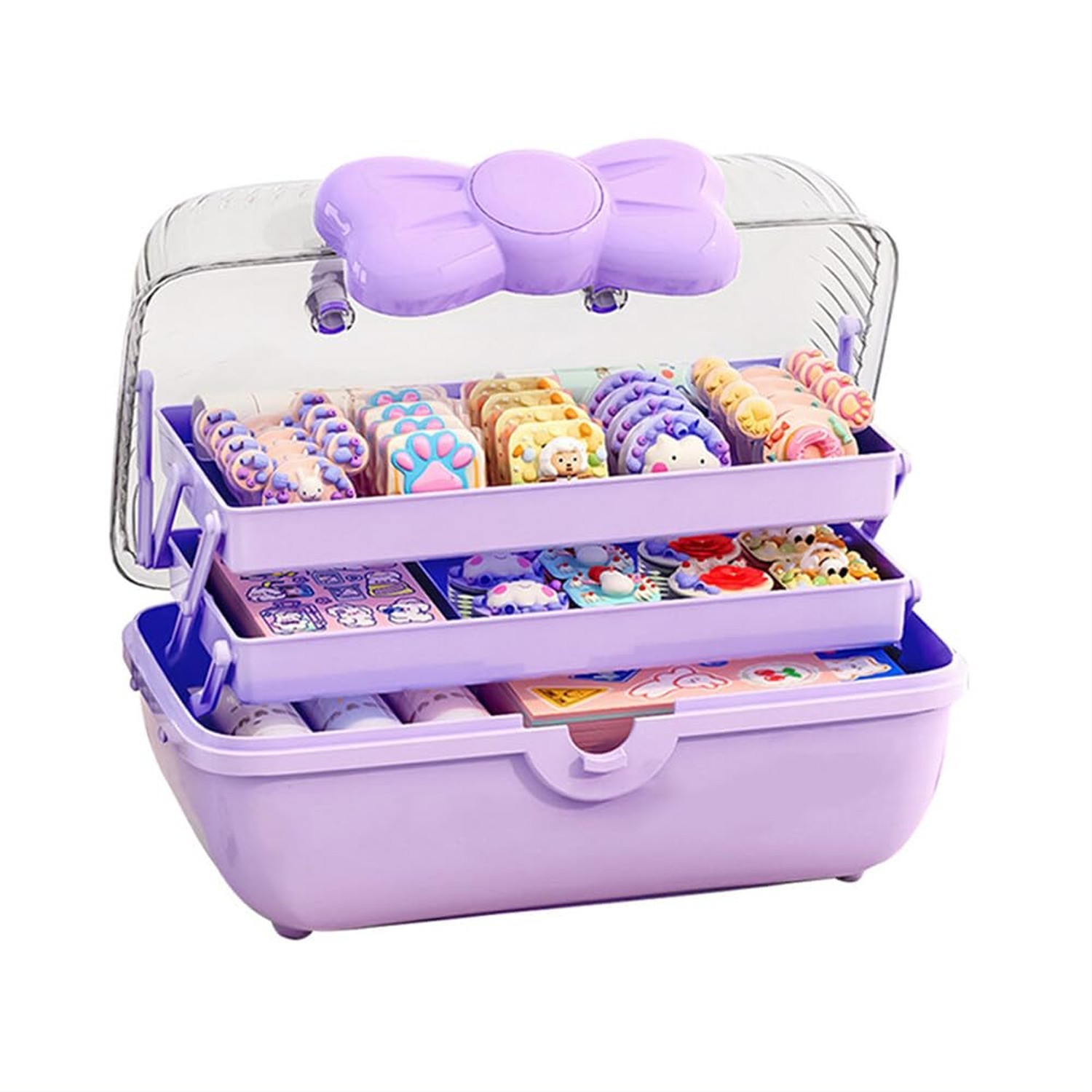 Cute Hair Accessories Organizer 3-Layers Kids Jewelry Storage Box Plastic Hai…
