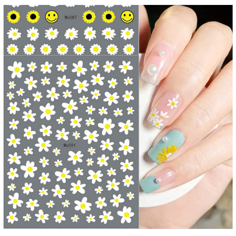 Daisy Nail Art Stickers Self-Adhesive Decal Daisy Flower Emoji Happy Face NH18